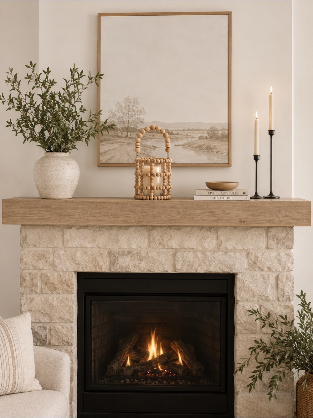 Wood Bead Lantern Candle Holder - Neutral